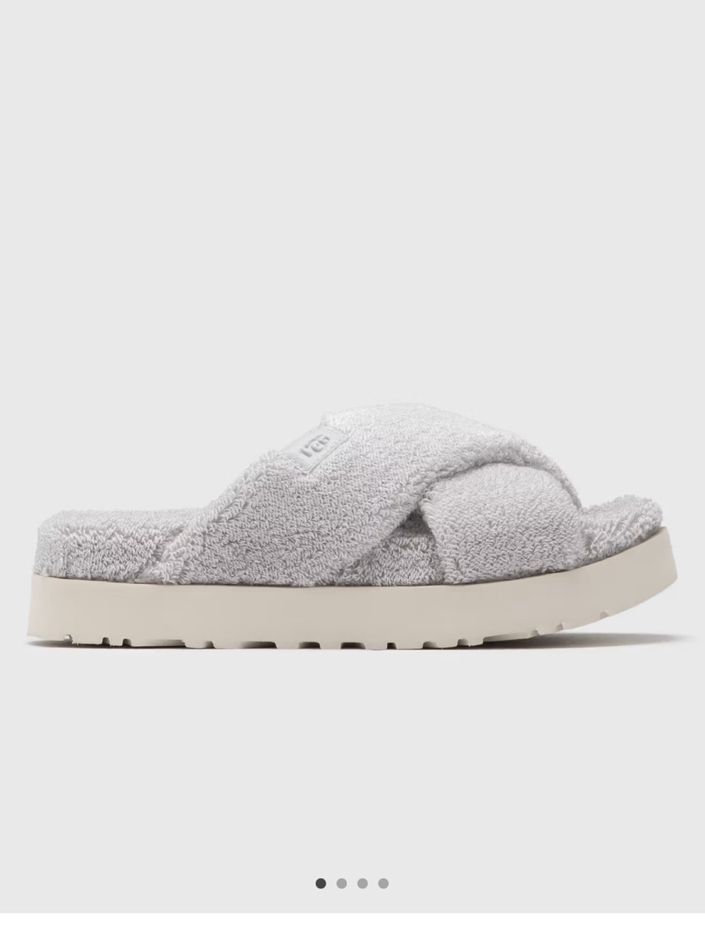 EUC size 10 UGG Fuzzy Sugar Terry Cross Slide Slippers in Light Gray